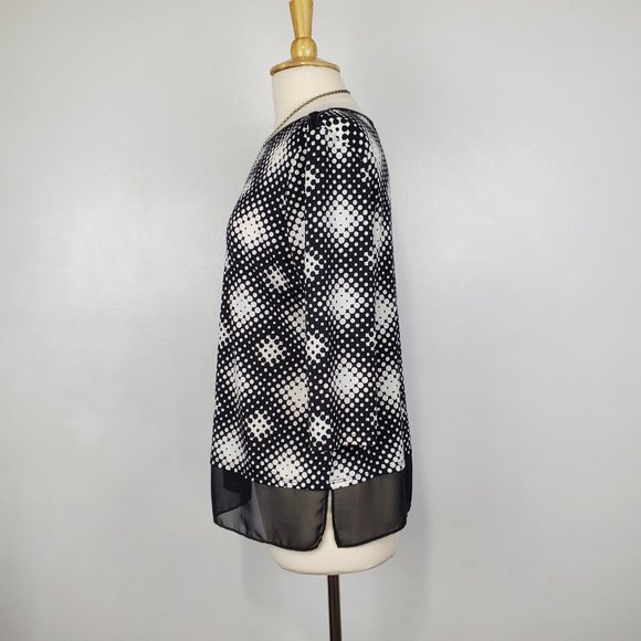 Worthington Black White Polka Dot Top With Faux Leather Trim Size LP - Picture 5 of 12